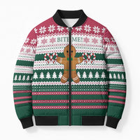 Christmas Cookies Bite Me Bomber Puffer Jacket with Gingerbread Man Candy Canes and Snowflake Tree - Wonder Print Shop