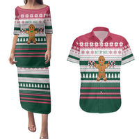 Christmas Cookies Bite Me Couples Matching Puletasi and Hawaiian Shirt with Gingerbread Man Candy Canes and Snowflake Tree - Wonder Print Shop