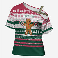 Christmas Cookies Bite Me Cross Shoulder Shirt with Gingerbread Man Candy Canes and Snowflake Tree - Wonder Print Shop