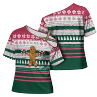 Christmas Cookies Bite Me Cross Shoulder Shirt with Gingerbread Man Candy Canes and Snowflake Tree - Wonder Print Shop