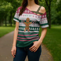 Christmas Cookies Bite Me Cross Shoulder Shirt with Gingerbread Man Candy Canes and Snowflake Tree - Wonder Print Shop