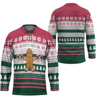 Christmas Cookies Bite Me Hockey Jersey with Gingerbread Man Candy Canes and Snowflake Tree - Wonder Print Shop