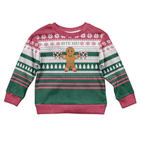 Christmas Cookies Bite Me Kid Ugly Christmas Sweater with Gingerbread Man Candy Canes and Snowflake Tree - Wonder Print Shop