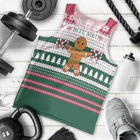 Christmas Cookies Bite Me Men Tank Top with Gingerbread Man Candy Canes and Snowflake Tree - Wonder Print Shop