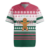 Christmas Cookies Bite Me Rugby Jersey with Gingerbread Man Candy Canes and Snowflake Tree - Wonder Print Shop