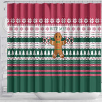 Christmas Cookies Bite Me Shower Curtain with Gingerbread Man Candy Canes and Snowflake Tree - Wonder Print Shop