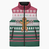 Christmas Cookies Bite Me Sleeveless Puffer Jacket with Gingerbread Man Candy Canes and Snowflake Tree - Wonder Print Shop