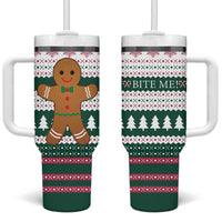 Christmas Cookies Bite Me Tumbler With Handle with Gingerbread Man Candy Canes and Snowflake Tree - Wonder Print Shop