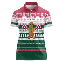 Christmas Cookies Bite Me Women Polo Shirt with Gingerbread Man Candy Canes and Snowflake Tree - Wonder Print Shop