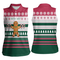 Christmas Cookies Bite Me Women Sleeveless Polo Shirt with Gingerbread Man Candy Canes and Snowflake Tree - Wonder Print Shop