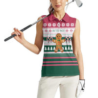 Christmas Cookies Bite Me Women Sleeveless Polo Shirt with Gingerbread Man Candy Canes and Snowflake Tree - Wonder Print Shop