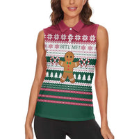 Christmas Cookies Bite Me Women Sleeveless Polo Shirt with Gingerbread Man Candy Canes and Snowflake Tree - Wonder Print Shop