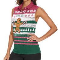 Christmas Cookies Bite Me Women Sleeveless Polo Shirt with Gingerbread Man Candy Canes and Snowflake Tree - Wonder Print Shop