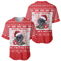 Christmas Dachshund Dog Baseball Jersey Santa Hat Woof Snowflake Paw Design - Wonder Print Shop