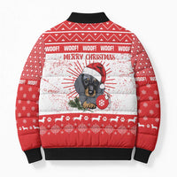 Christmas Dachshund Dog Bomber Puffer Jacket Santa Hat Woof Snowflake Paw Design - Wonder Print Shop