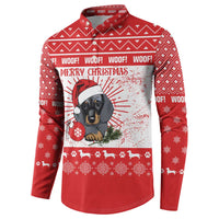 Christmas Dachshund Dog Button Sweatshirt Santa Hat Woof Snowflake Paw Design - Wonder Print Shop