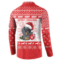 Christmas Dachshund Dog Button Sweatshirt Santa Hat Woof Snowflake Paw Design - Wonder Print Shop