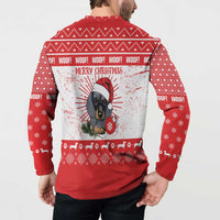 Christmas Dachshund Dog Button Sweatshirt Santa Hat Woof Snowflake Paw Design - Wonder Print Shop