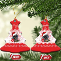 Christmas Dachshund Dog Ceramic Ornament Santa Hat Woof Snowflake Paw Design - Wonder Print Shop