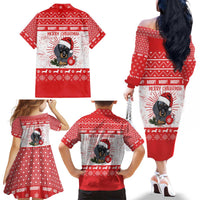 Christmas Dachshund Dog Family Matching Off The Shoulder Long Sleeve Dress and Hawaiian Shirt Santa Hat Woof Snowflake Paw Design - Wonder Print Shop