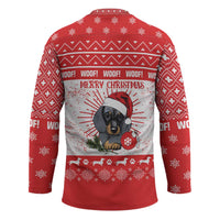 Christmas Dachshund Dog Hockey Jersey Santa Hat Woof Snowflake Paw Design - Wonder Print Shop