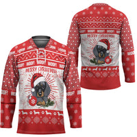 Christmas Dachshund Dog Hockey Jersey Santa Hat Woof Snowflake Paw Design - Wonder Print Shop
