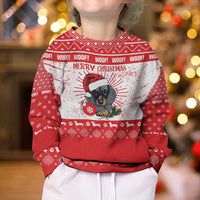Christmas Dachshund Dog Kid Ugly Christmas Sweater Santa Hat Woof Snowflake Paw Design - Wonder Print Shop