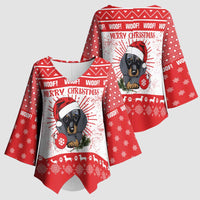 Christmas Dachshund Dog Kimono Sleeve Blouse Santa Hat Woof Snowflake Paw Design - Wonder Print Shop