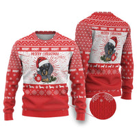 Christmas Dachshund Dog Ugly Christmas Sweater Santa Hat Woof Snowflake Paw Design - Wonder Print Shop