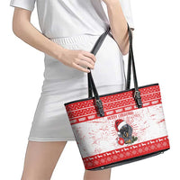Christmas Dachshund Dog Leather Tote Bag Santa Hat Woof Snowflake Paw Design - Wonder Print Shop