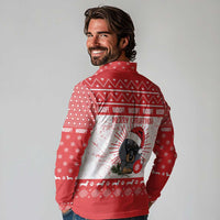 Christmas Dachshund Dog Long Sleeve Polo Shirt Santa Hat Woof Snowflake Paw Design - Wonder Print Shop