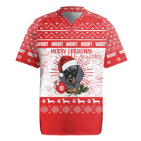 Christmas Dachshund Dog Rugby Jersey Santa Hat Woof Snowflake Paw Design - Wonder Print Shop