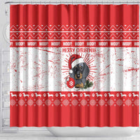 Christmas Dachshund Dog Shower Curtain Santa Hat Woof Snowflake Paw Design - Wonder Print Shop