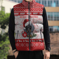Christmas Dachshund Dog Sleeveless Puffer Jacket Santa Hat Woof Snowflake Paw Design - Wonder Print Shop