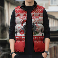 Christmas Dachshund Dog Sleeveless Puffer Jacket Santa Hat Woof Snowflake Paw Design - Wonder Print Shop