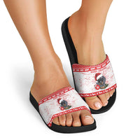 Christmas Dachshund Dog Slide Sandals Santa Hat Woof Snowflake Paw Design - Wonder Print Shop