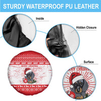 Christmas Dachshund Dog Spare Tire Cover Santa Hat Woof Snowflake Paw Design - Wonder Print Shop