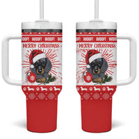 Christmas Dachshund Dog Tumbler With Handle Santa Hat Woof Snowflake Paw Design - Wonder Print Shop