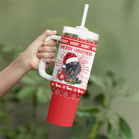 Christmas Dachshund Dog Tumbler With Handle Santa Hat Woof Snowflake Paw Design - Wonder Print Shop