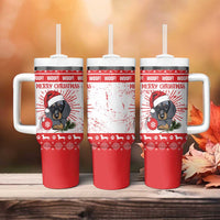 Christmas Dachshund Dog Tumbler With Handle Santa Hat Woof Snowflake Paw Design - Wonder Print Shop