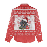 Christmas Dachshund Dog Women Casual Shirt Santa Hat Woof Snowflake Paw Design - Wonder Print Shop
