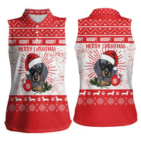 Christmas Dachshund Dog Women Sleeveless Polo Shirt Santa Hat Woof Snowflake Paw Design - Wonder Print Shop