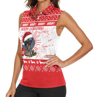 Christmas Dachshund Dog Women Sleeveless Polo Shirt Santa Hat Woof Snowflake Paw Design - Wonder Print Shop