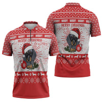 Christmas Dachshund Dog Zipper Polo Shirt Santa Hat Woof Snowflake Paw Design - Wonder Print Shop