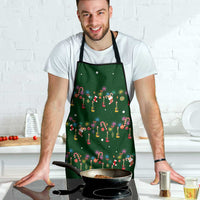 Ornaments on Green Snowy Background Apron with Electric Guitars Santa Candy Canes - Wonder Print Shop
