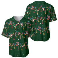 Ornaments on Green Snowy Background Baseball Jersey with Electric Guitars Santa Candy Canes - Wonder Print Shop