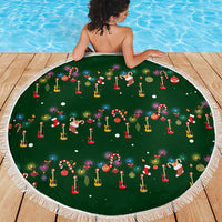 Ornaments on Green Snowy Background Beach Blanket with Electric Guitars Santa Candy Canes - Wonder Print Shop