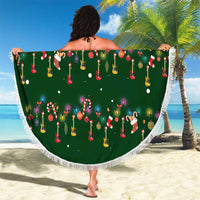 Ornaments on Green Snowy Background Beach Blanket with Electric Guitars Santa Candy Canes - Wonder Print Shop