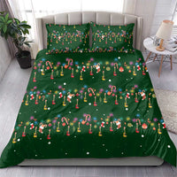 Ornaments on Green Snowy Background Bedding Set with Electric Guitars Santa Candy Canes - Wonder Print Shop