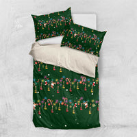 Ornaments on Green Snowy Background Bedding Set with Electric Guitars Santa Candy Canes - Wonder Print Shop